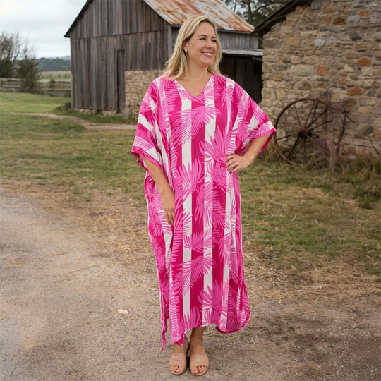Fern n stripes Maya Rayon Pink Kaftan 12-26
