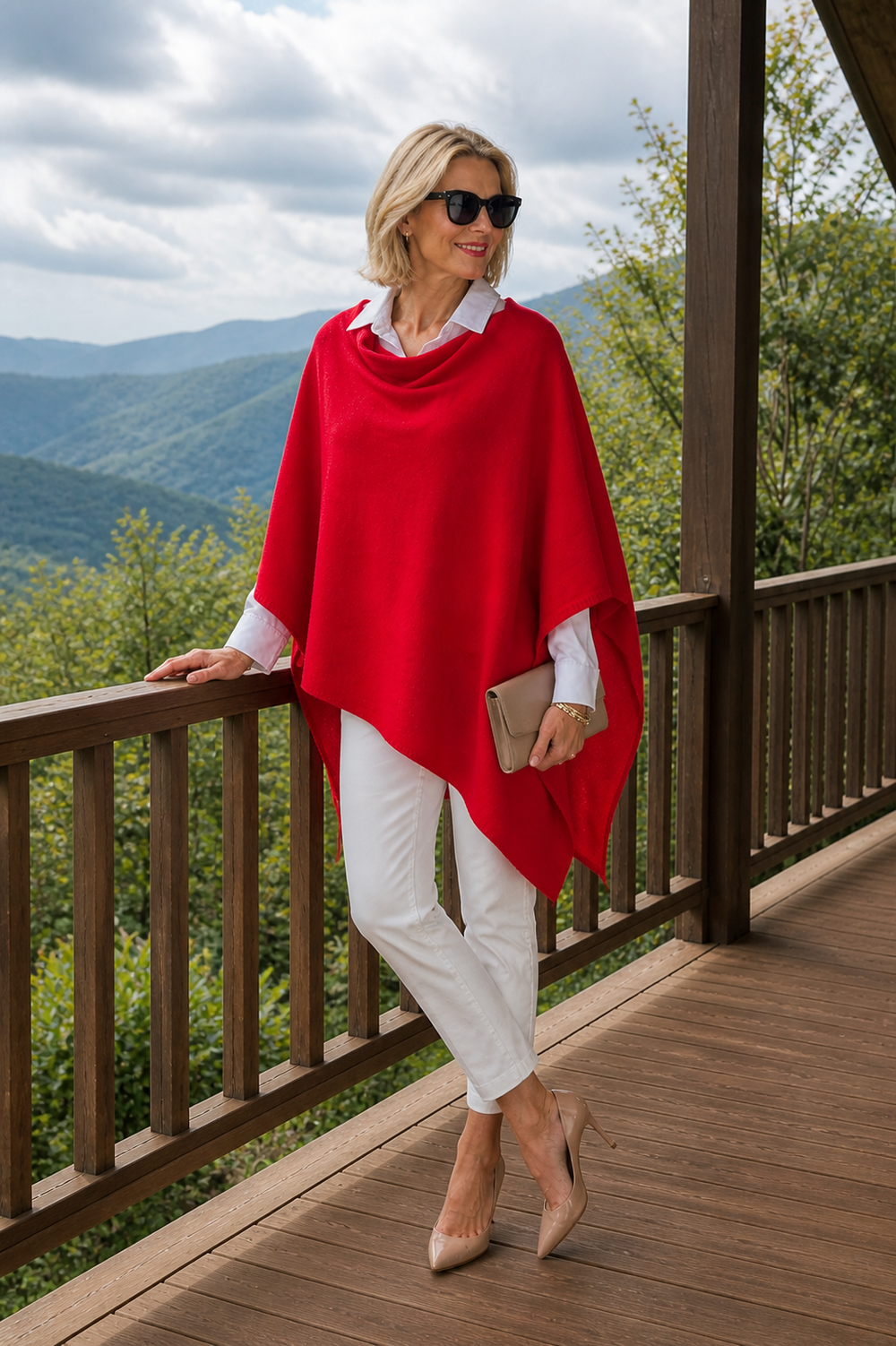 Red Julian 100% Cashmere Oversized Poncho