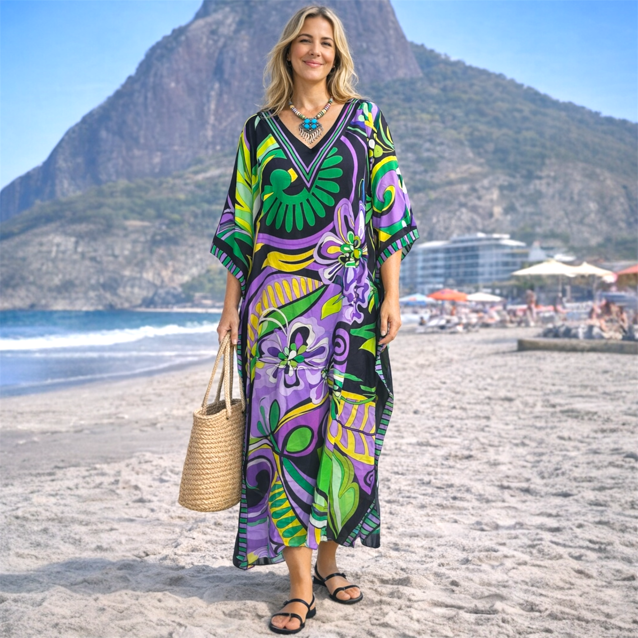 Maya Purple Royals Boho kaftan.Sizes Available AU 14-30