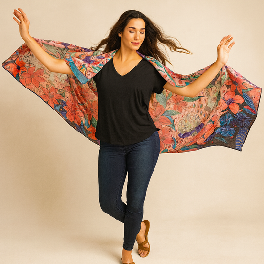 Floral Wearable Art 100% Cashmere Julian Scarf /Wrap