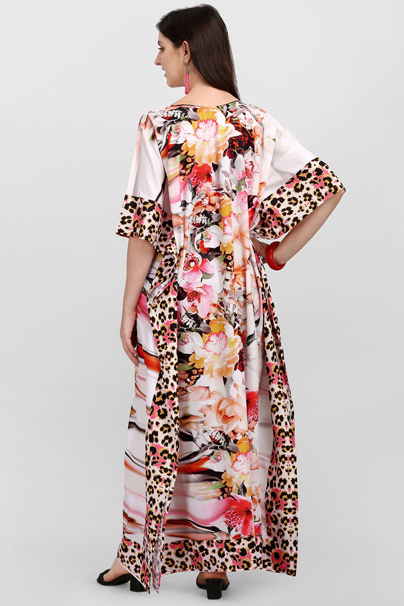 Mia Long Embellished Kaftan Dress-Pink Flora