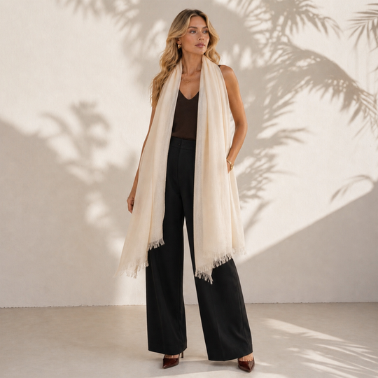 Ivory Julian 100% Cashmere Ultra fine  oversized scarf/ wrap/ shawl
