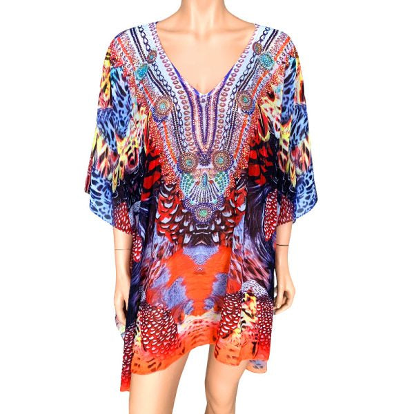 Kyra Relax Fit Bohemian Sheer Embellished  Kaftan Top One Size 10 to 22