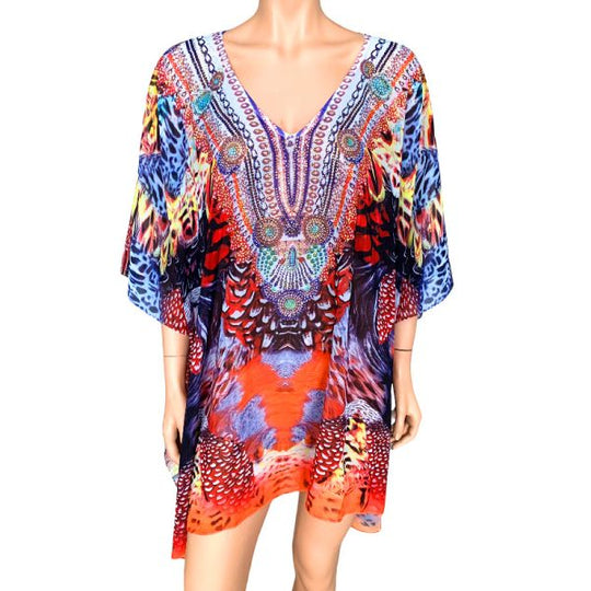 Kyra Relax Fit Bohemian Sheer Embellished  Kaftan Top One Size 10 to 22