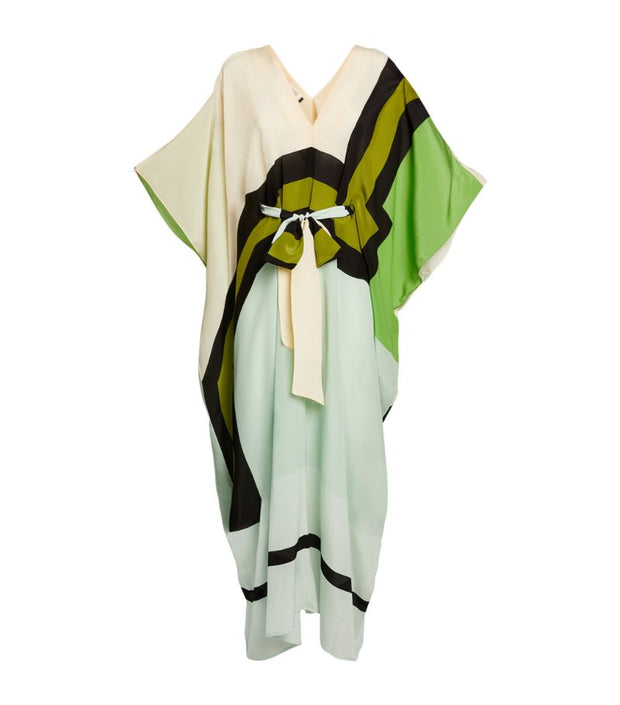 Coco Bella Silk Crepe Kaftan – Elegant Midi, Free Size