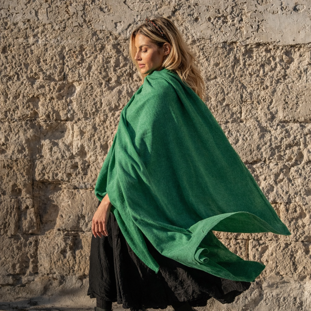 Green Julian Oversized handwoven pure cashmere wrap
