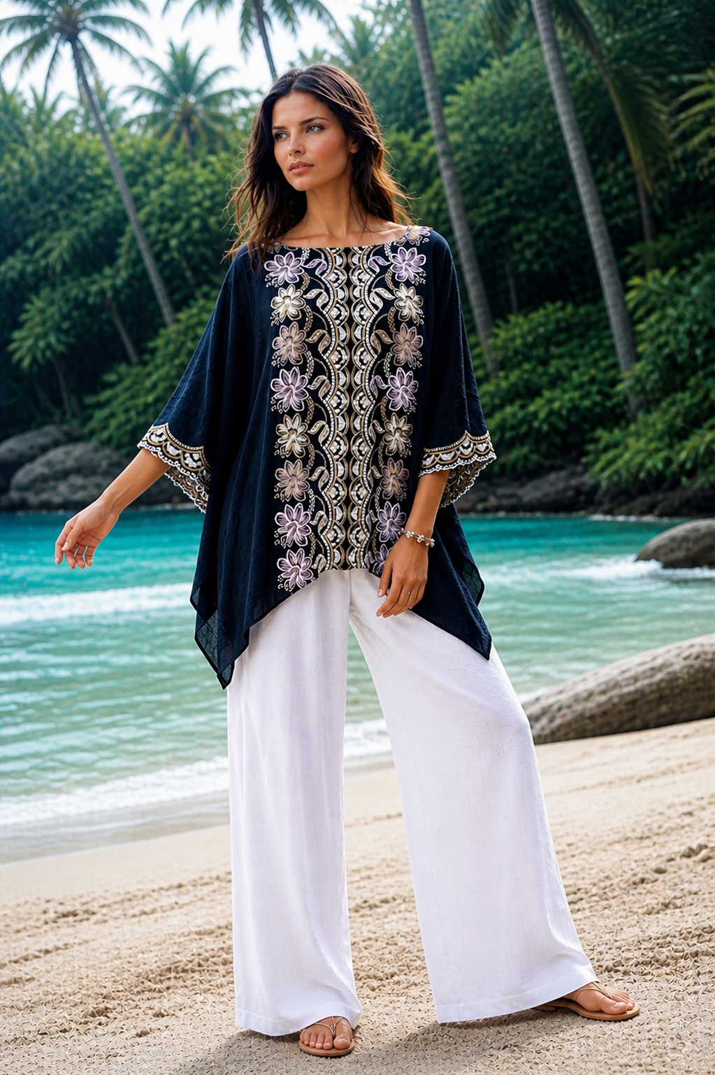 Black Embroidered Maya Top Tunic Kaftan O/S 14-22
