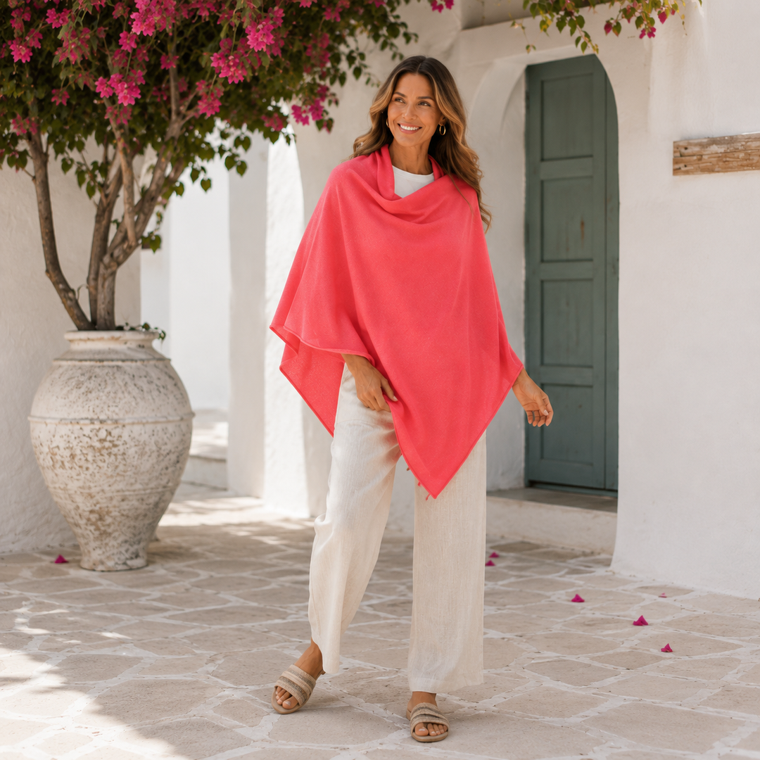 Coral Wool Blend Poncho One Size AU 8-18
