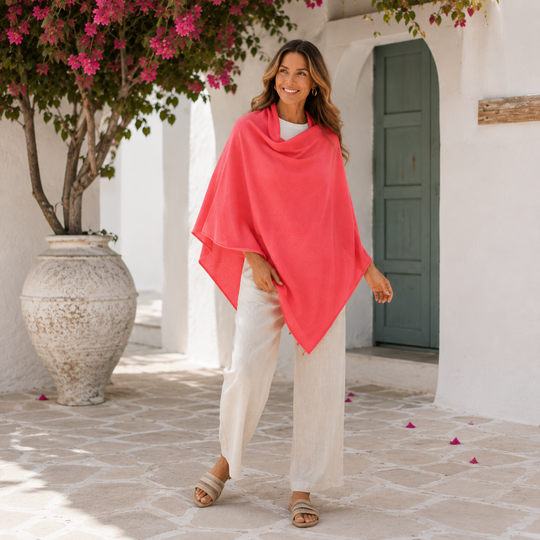 Coral Wool Blend Poncho One Size AU 8-18