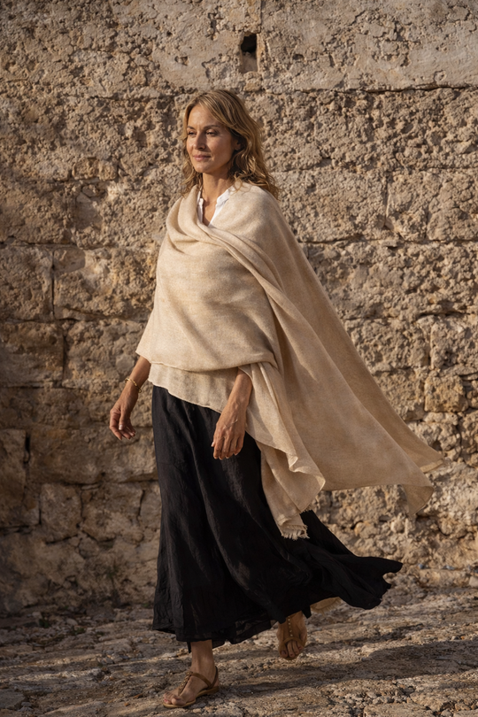 Beige Julian 100% Ultra fine Pashmina cashmere oversized scarf/ wrap/ shawl