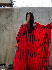 Red Tropical Bamboo Cotton Resort wear Kaftan