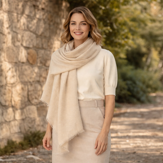 Beige Julian 100% Ultra fine Pashmina cashmere oversized scarf/ wrap/ shawl