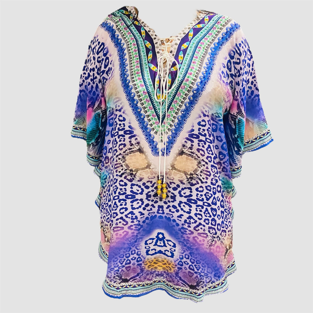 Lilac Kyra 100% Viscose Silk Embellished Tunic Top-AU 10-20