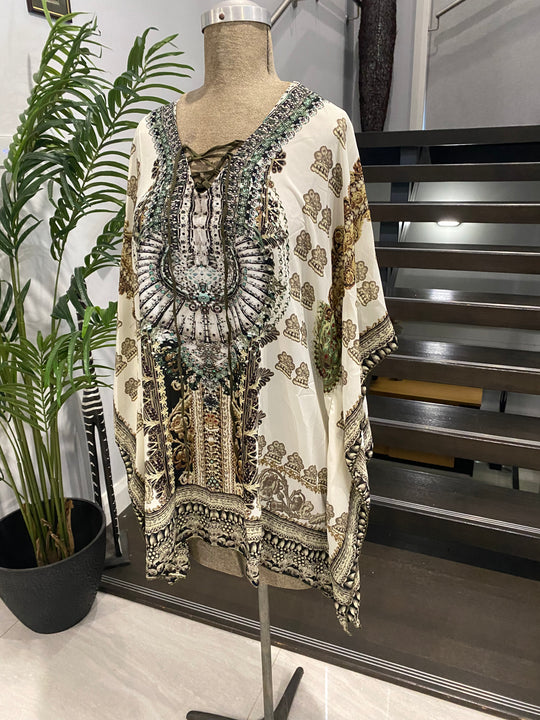 Ivory Front tie Kyra Tunic Top AU 10-18