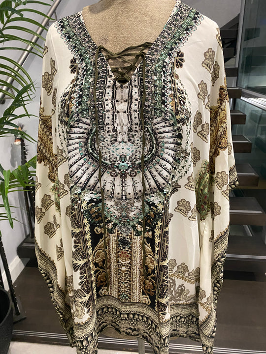 Ivory Front tie Kyra Tunic Top AU 10-18