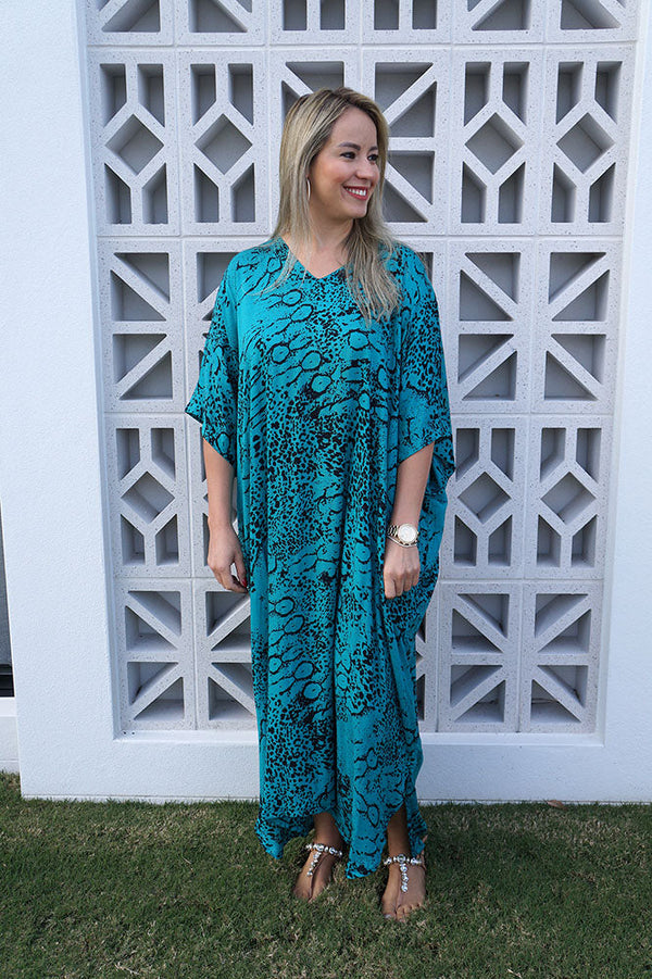 Animal Print Rayon Maya Kaftan Dress One Size Fits All 16 to 26