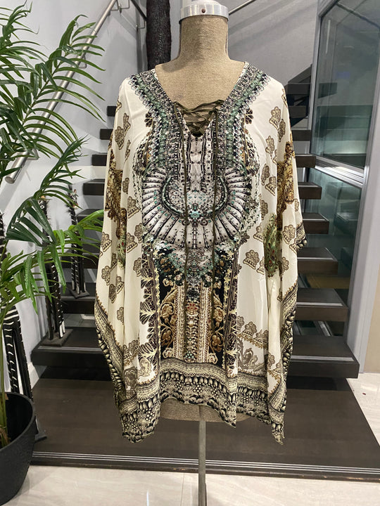 Ivory Front tie Kyra Tunic Top AU 10-18