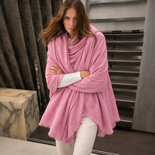 Pink Julian Oversized handwoven pure cashmere scarf
