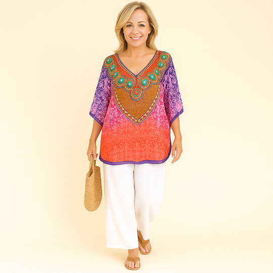 Kyra Viscose Silk Tunic Top kaftan AU 8-14-Petite Fit