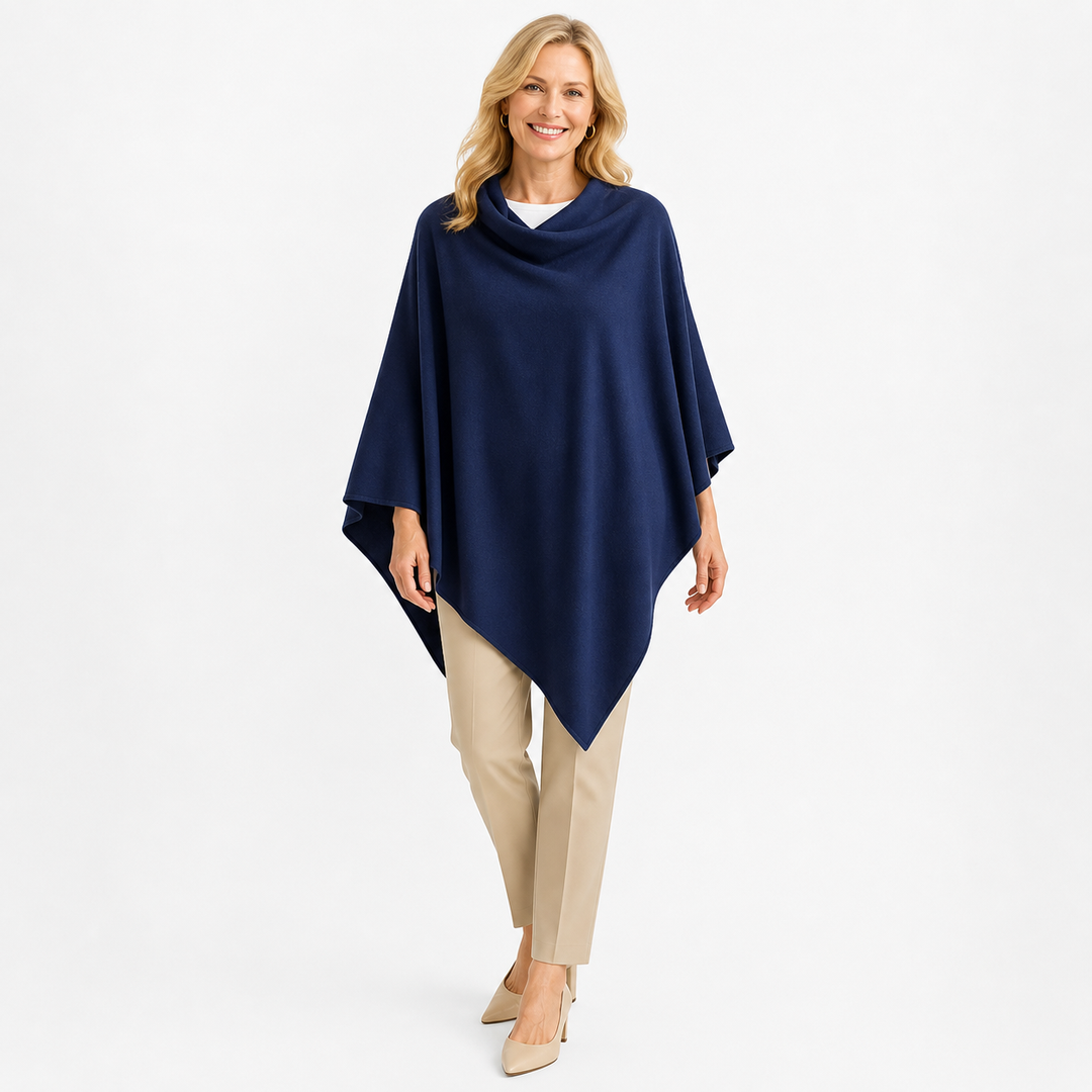 Midnight Blue Wool Blend Poncho One Size AU 8-18