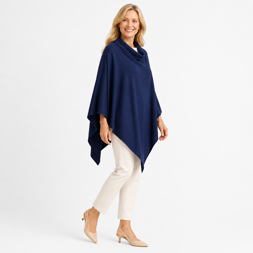 Midnight Blue Wool Blend Poncho One Size AU 8-18
