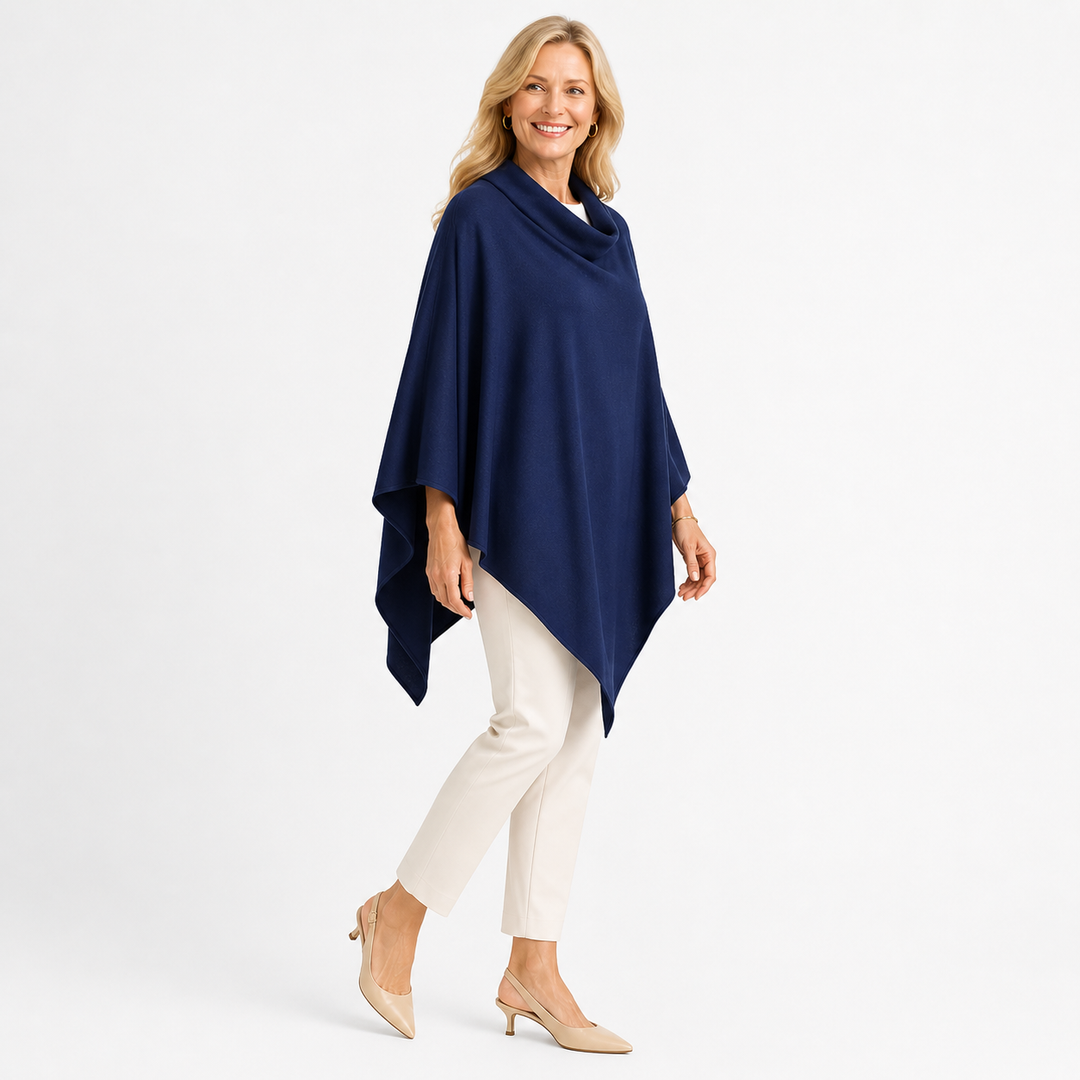 Midnight Blue Wool Blend Poncho One Size AU 8-18