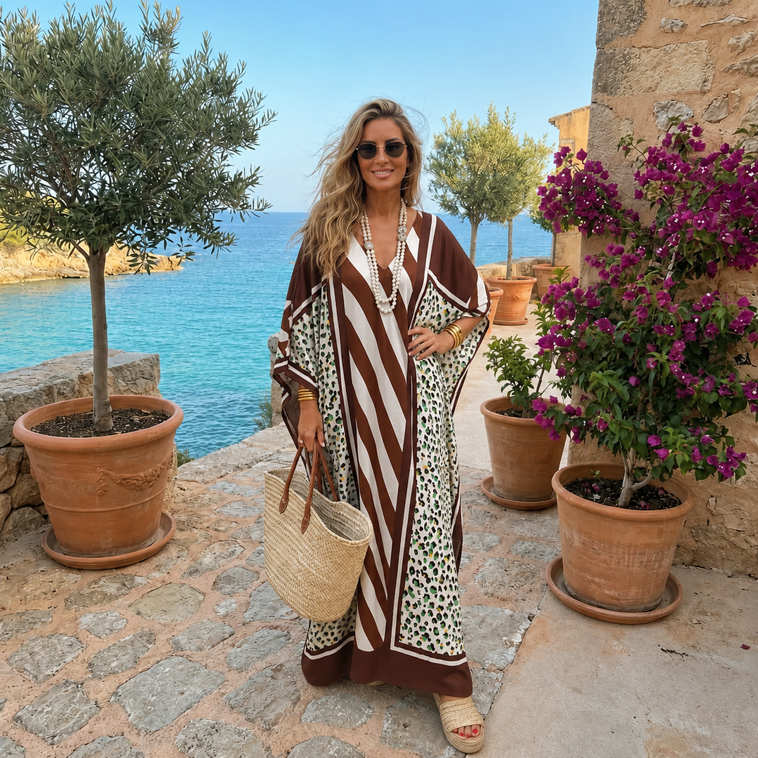 Maya Geo Brown Kaftan Dress - Sizes Available AU 12-32