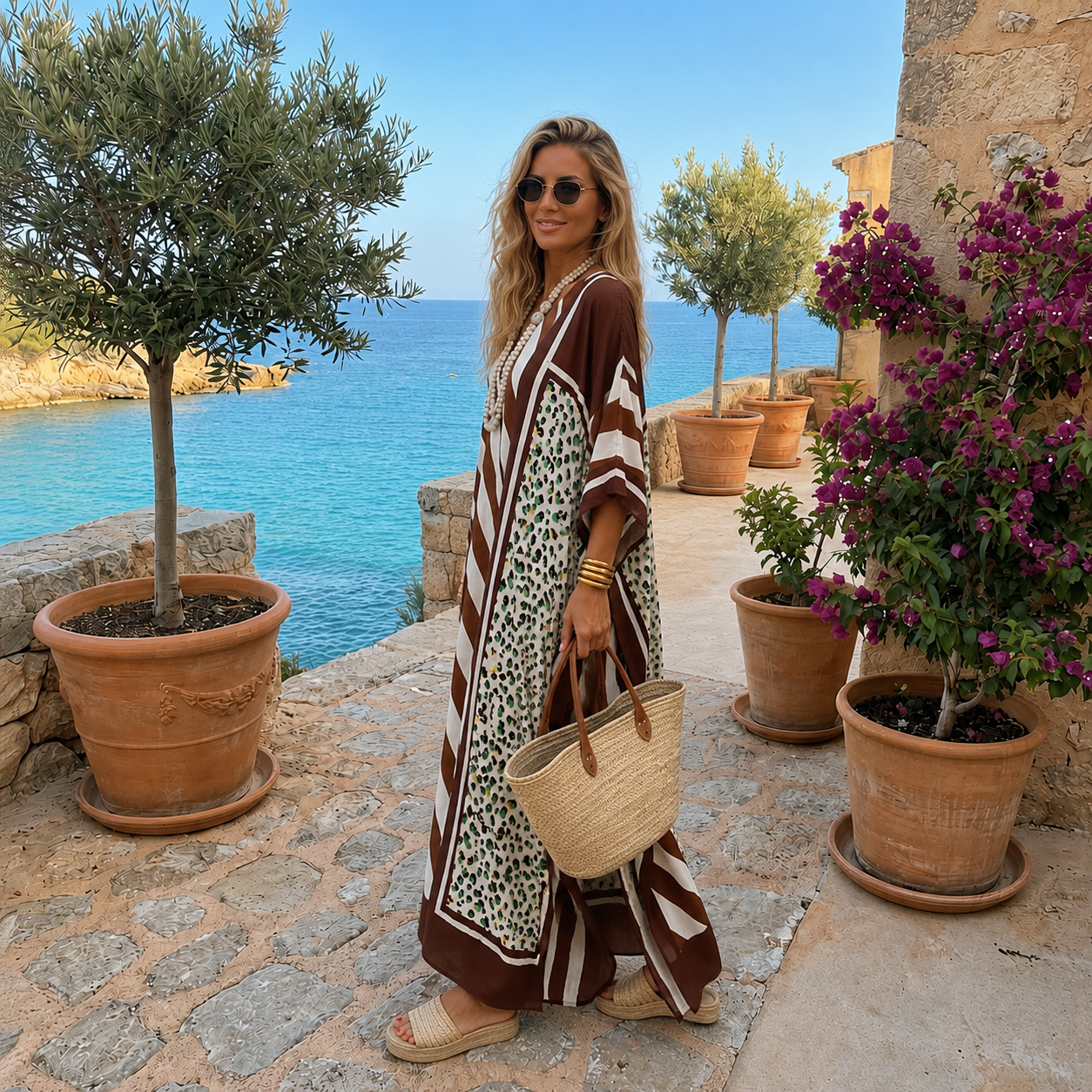 Maya Geo Brown Kaftan Dress - Sizes Available AU 12-32
