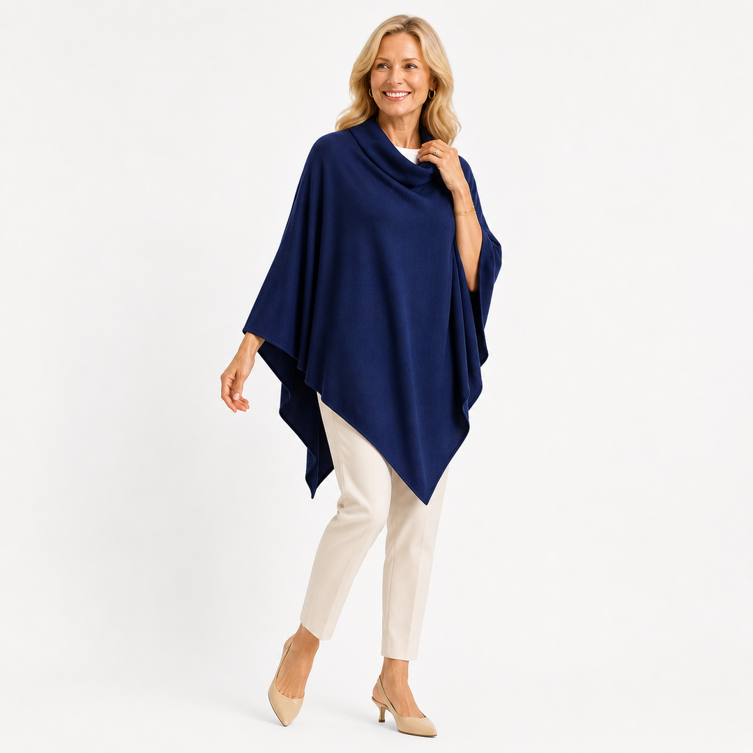 Midnight Blue Wool Blend Poncho One Size AU 8-18