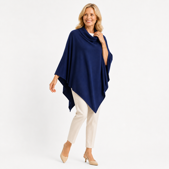 Midnight Blue Wool Blend Poncho One Size AU 8-18