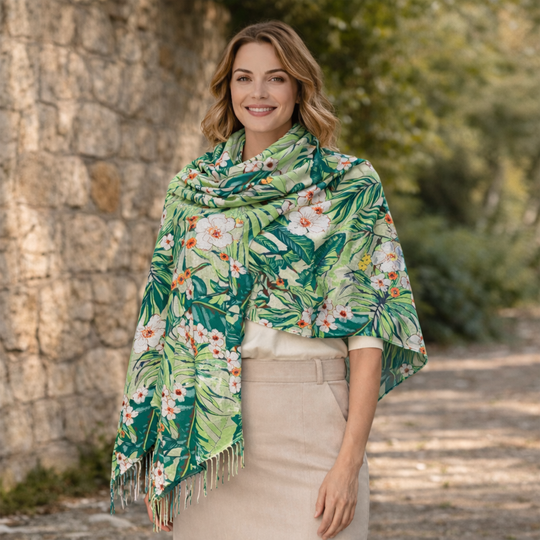 DEIA floral Green Scarf-Double side