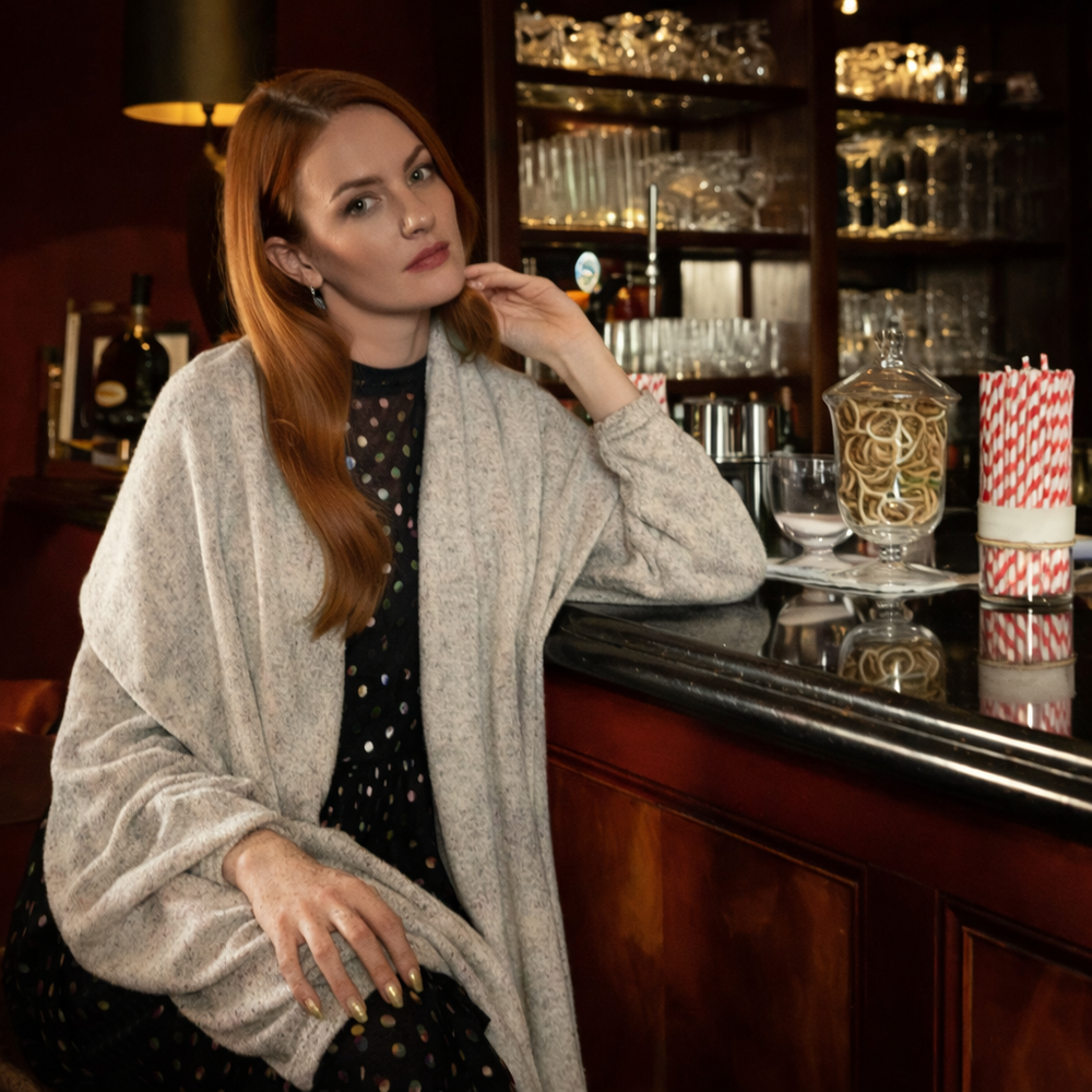 Ivory Grainy 100% Cashmere Knitted Julian Travel Wrap/ Scarf