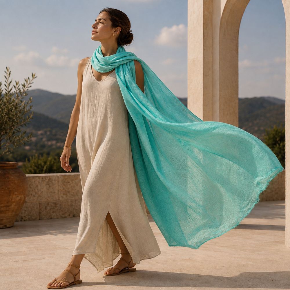 Julian Oversized handwoven pure cashmere scarf-Aqua Mint