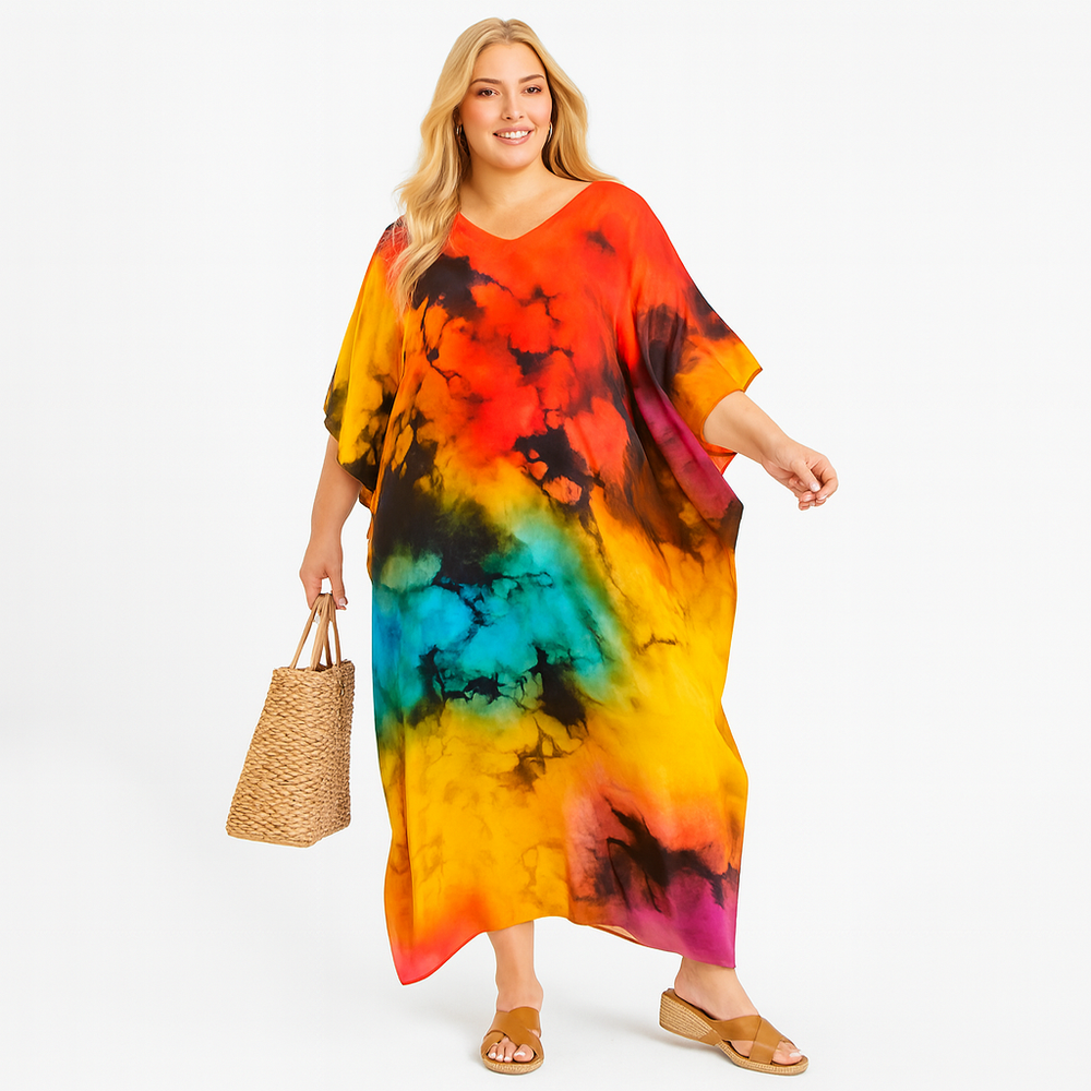 Tropical Holi Colour Long Kaftan Dress Sizes Available - AU 26-32