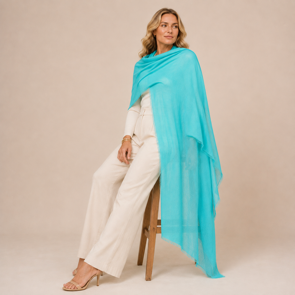 Julian 100% Ultra fine cashmere oversized scarf/ wrap/ shawl-Tropical Turquoise