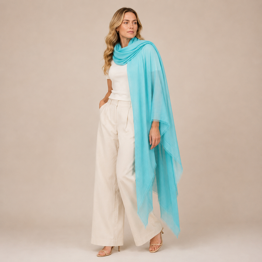 Julian 100% Ultra fine cashmere oversized scarf/ wrap/ shawl-Tropical Turquoise