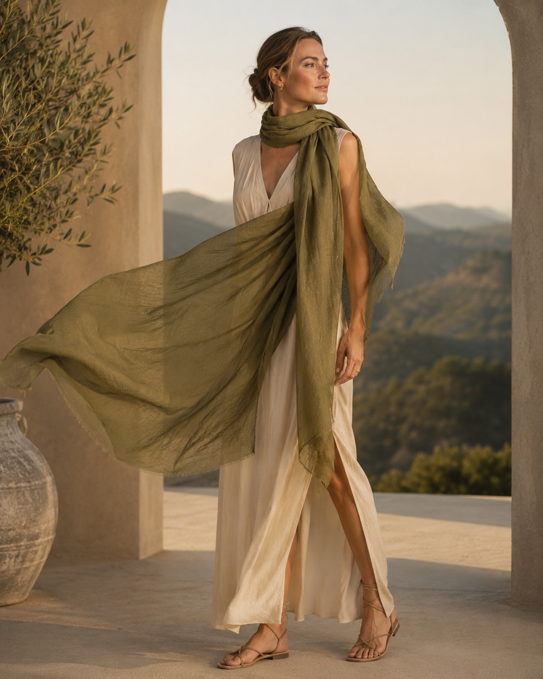 Julian 100% Ultra fine cashmere oversized scarf/ wrap/ shawl- Moss Olive