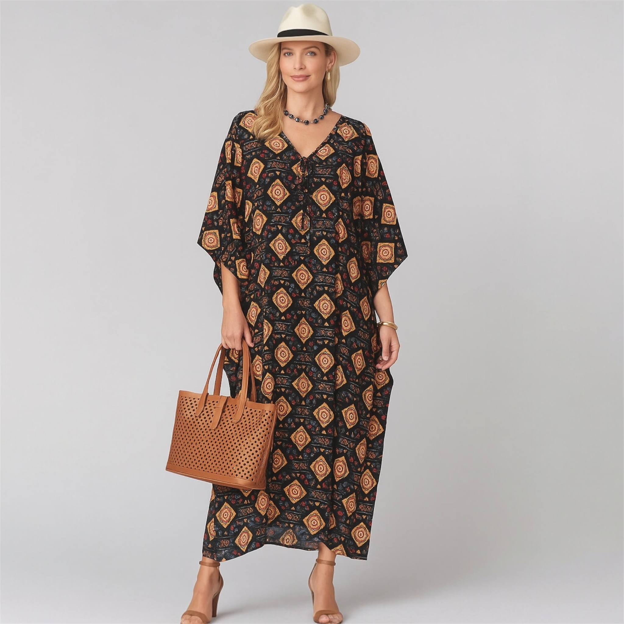 Maya Black Cotton Kaftan -  AU 12-20