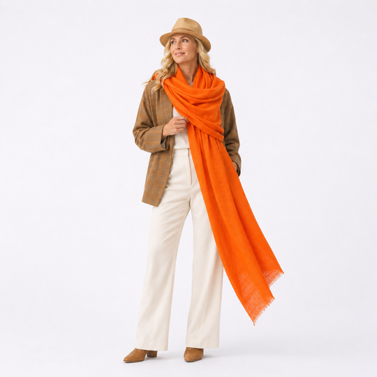 Julian 100% Ultra fine cashmere oversized scarf/ wrap/ shawl- Tangerine Orange