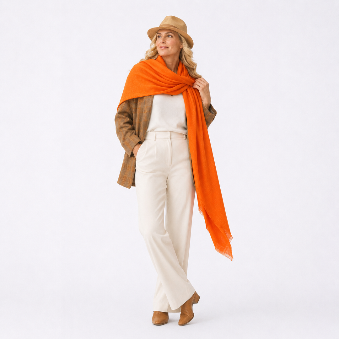Julian 100% Ultra fine cashmere oversized scarf/ wrap/ shawl- Tangerine Orange