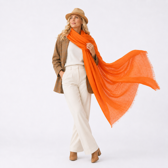 Julian 100% Ultra fine cashmere oversized scarf/ wrap/ shawl- Tangerine Orange