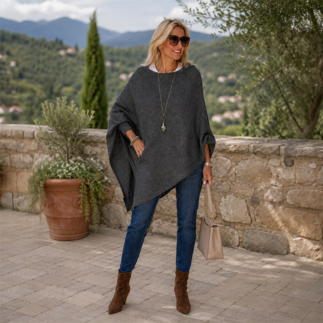 Charcoal Grey 100% Cashmere Julian Poncho-AU 8-18