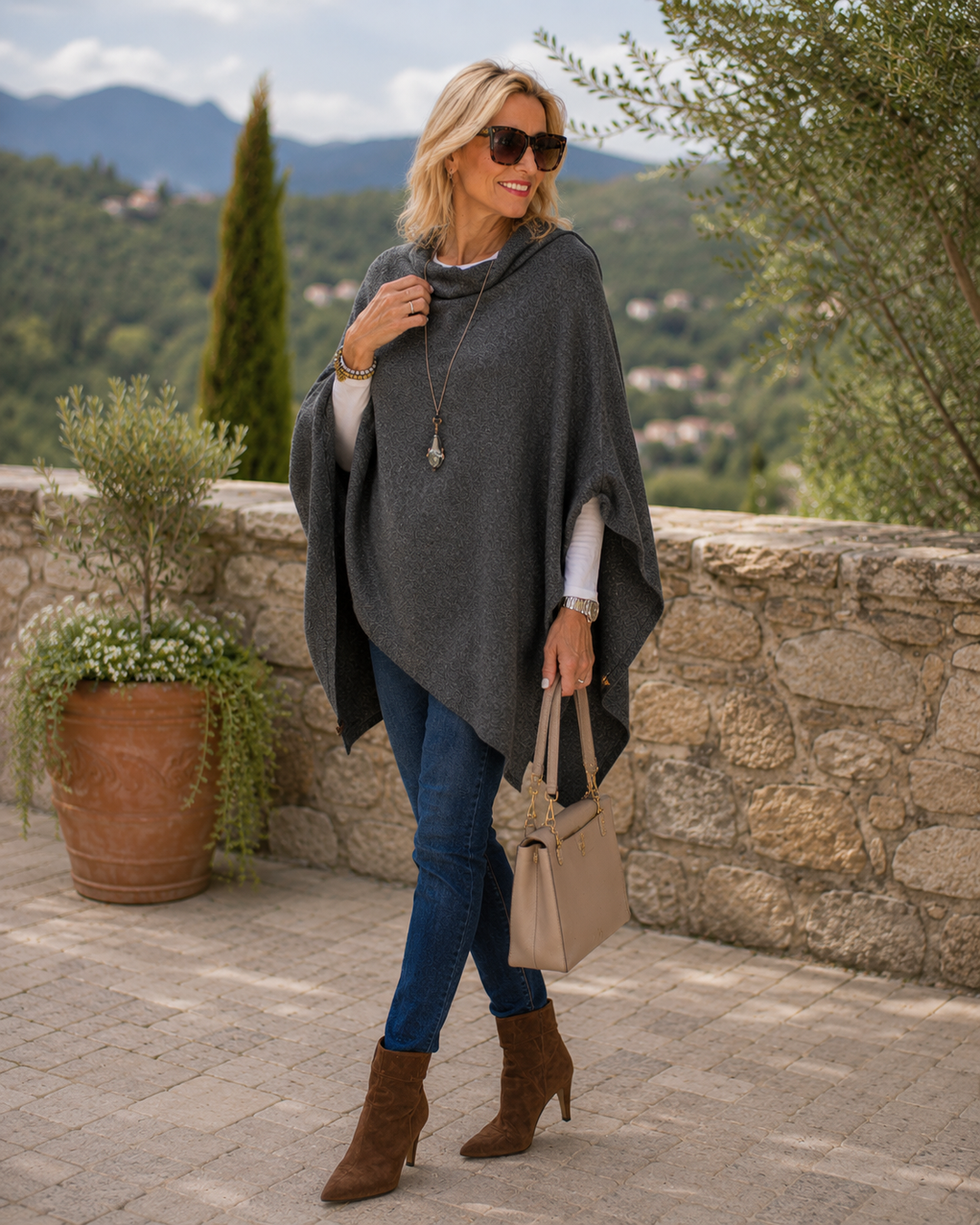 Charcoal Grey 100% Cashmere Julian Poncho-AU 8-18