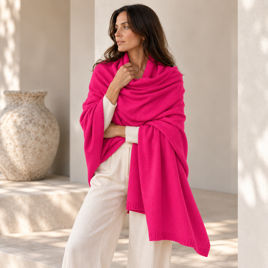 Julian 100% Cashmere Knitted 2 Ply  Extra large Travel Wrap/Shawl