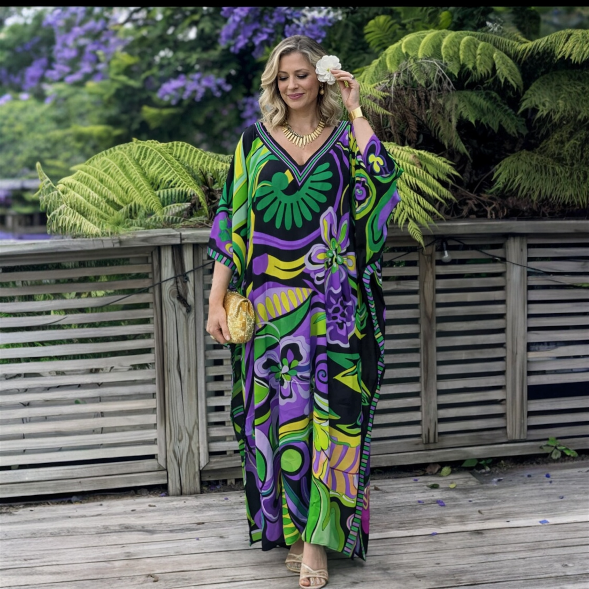 Maya Purple Royals Boho kaftan.Sizes Available AU 14-30