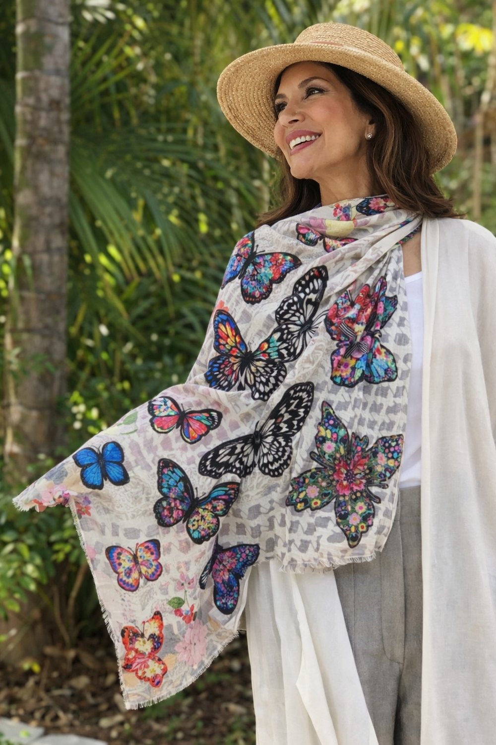 Flora Butterfly 100% Cashmere Julian Scarf /Wrap