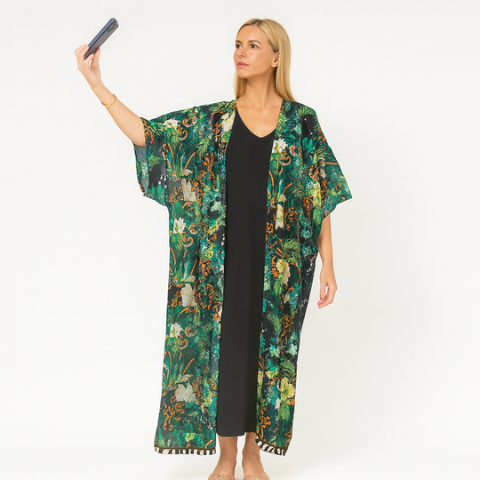 Maya Free Size Silk Mix Embellished Kimono Jacket