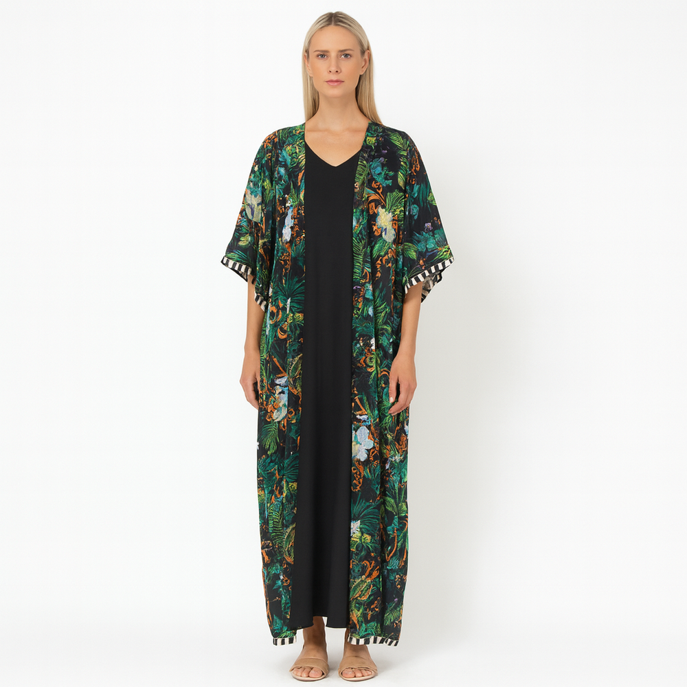 Maya Free Size Silk Mix Embellished Kimono Jacket