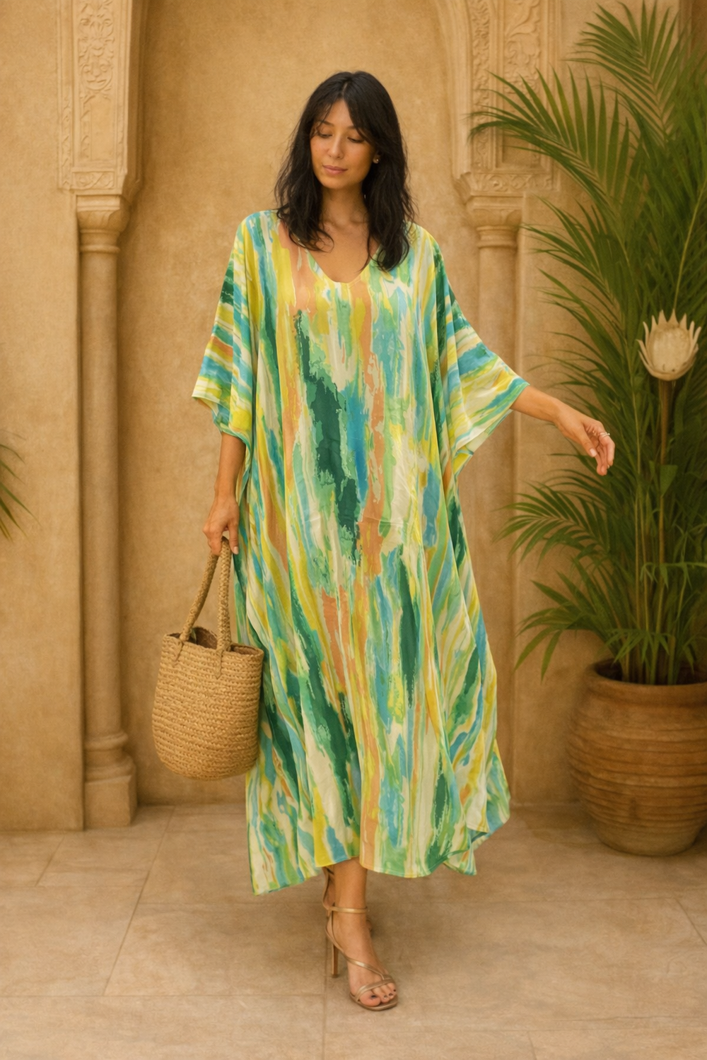 Maya Tropical Rayon  Kaftan Dress O/S AU 12-22