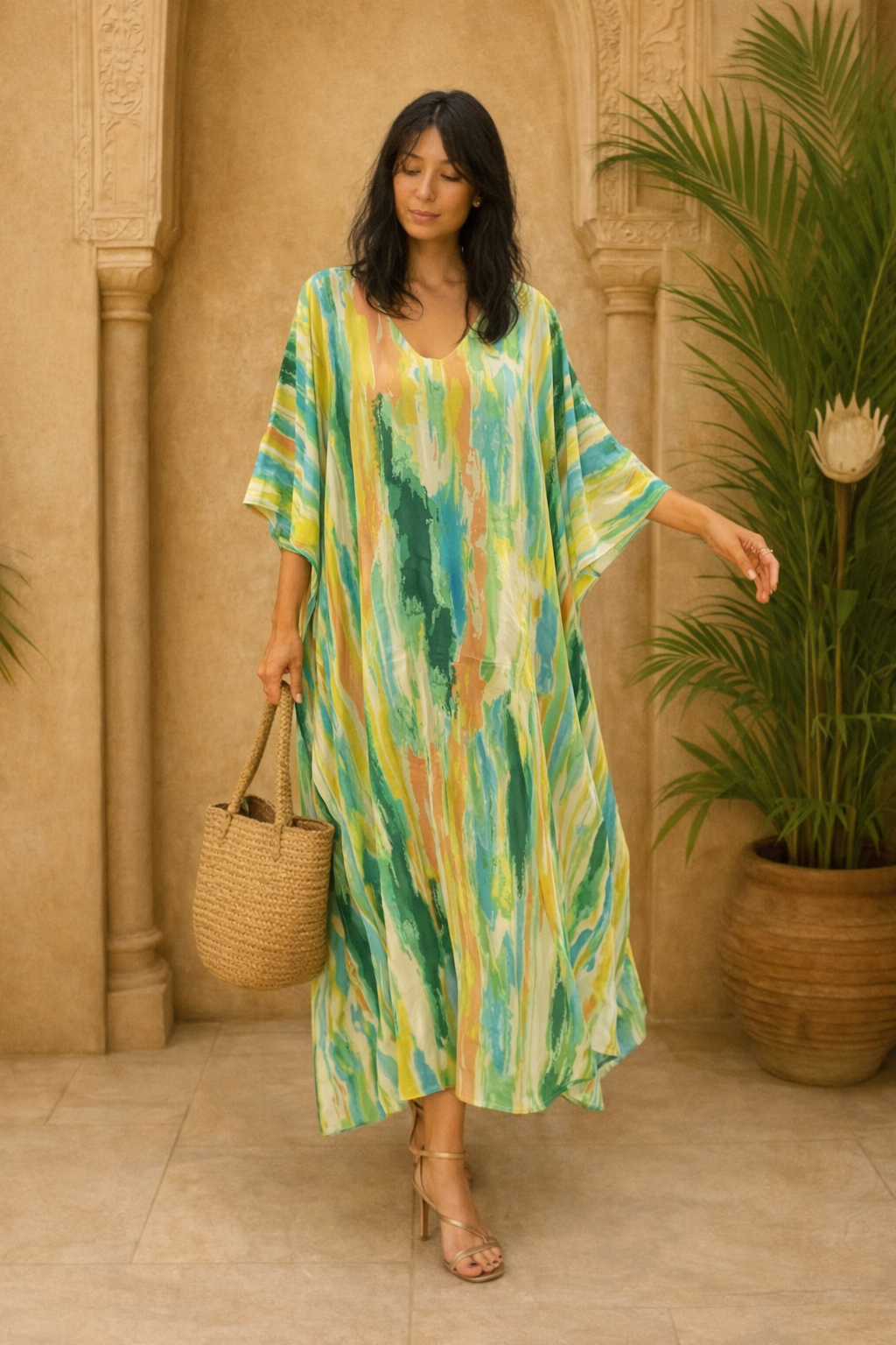 Maya Tropical Rayon  Kaftan Dress O/S AU 12-22
